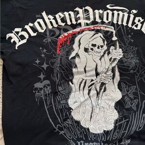 Broken Promises Ed Hardy Black and White Skeleton Tee with Bling **NEW w/ tags